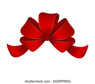 Vector Shiny Rsd Satin Gift Bow Close up Isolated on White Background