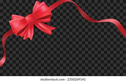 Vector shiny satin ribbon on white background. paper bow red color. vector decoration for gift card and discount