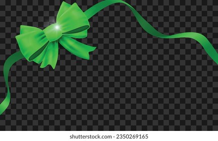 Vector shiny satin ribbon on white background. paper bow green color. vector decoration for gift card and discount
