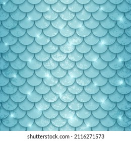 Vector Shiny Seamless Pattern. Pearl Mint Mermaid Scales Texture. Sparkling Pastel Princess Background.