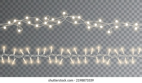Vector shiny set of seamless light garlands - christmas decoration element on transparent background