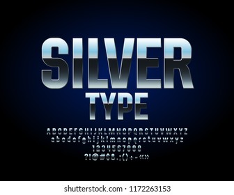 Vector Shiny Silver Alphabet. Set of Chic Letters, Numbers and Symbols