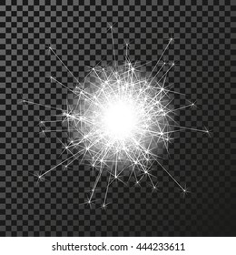 Vector shiny sparkler symbol on the dark background - sizzling sparkles, transparency stellar flare. Shining reflections.