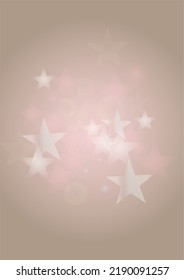 Vector Shiny Stars Confetti on Pink Background with Silver and White Light Spots. Magic Shiny Pastel Print. Baby Print. Gentle Stardust Pattern. Sparkle Festive Cover Design.