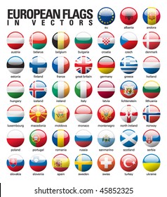 vector shiny web buttons with european country flags