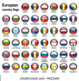 vector shiny web buttons with european country flags