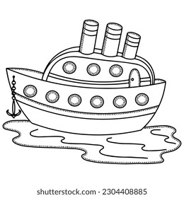 Vector ship or boat for children or adult coloring. Training ship coloring book