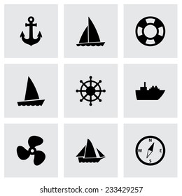 Vector ship and boat icon set on grey background