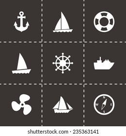 Vector ship and boat icon set on black background