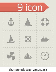 Vector ship and boat icon set on grey background