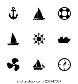 Vector ship and boat icon set on white background