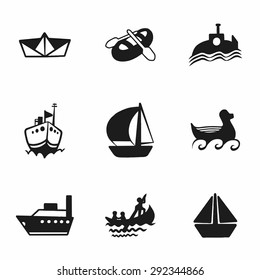 Vector ship and boat icon set on white background