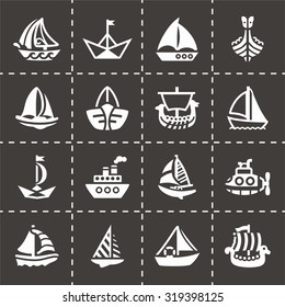 Vector Ship and boat icon set on black background