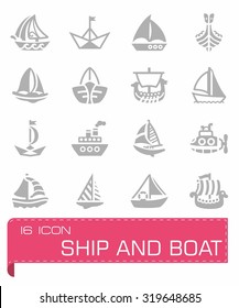Vector Ship and boat icon set on grey background
