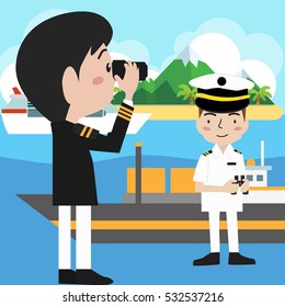 vector ship captain sailor sea