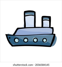 Vector ship icon in the doodle style, on the theme of travel. World Tourism Day