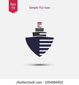 Vector Ship Icon. Simple Logo Of Ocean Liner Ship.