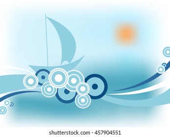 vector ship in the sea in a sunny day in retro style. eps10