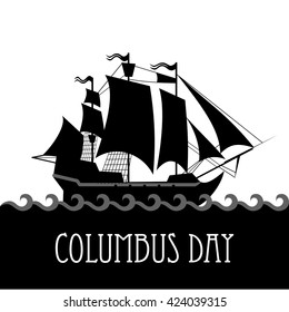 Vector ship with separate editable elements. Columbus Day. Design for yacht clubs, shirts, etc.