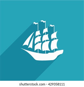 Vector ship web flat icon. Eps 10. Vector sailboat icon art.