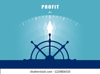 Vector of a ship wheel directed toward profit. Business financial concept 