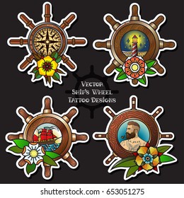 Vector Ship Wheel Tattoo Design