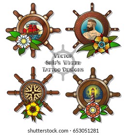Vector Ship Wheel Tattoo Design