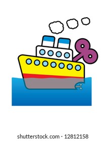 vector of ship with wind-up key in water