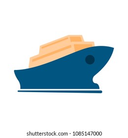 Vector Shipping Boat Illustration - Travel Icon - Cruise Boat Symbol 