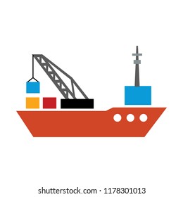 Vector Shipping Boat Illustration - Travel Icon - Cruise Boat Symbol