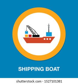 Vector Shipping Boat Illustration - Travel Icon - Cruise Boat Symbol