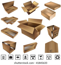 vector shipping box and icons