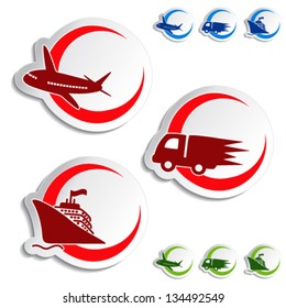 Vector shipping, delivery stickers - car, ship, plane