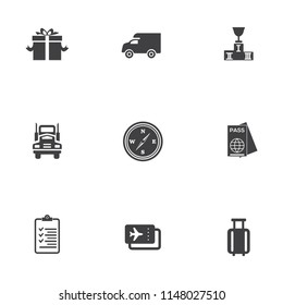 vector shipping icons set - transportation and delivery symbols isolated, logistics support icons