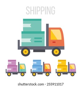 Vector shipping truck icons set. Isolated on white background.