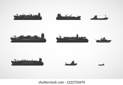 Vector ships and boats of various types.