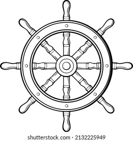 
Vector of Ship's Helm in Black and White