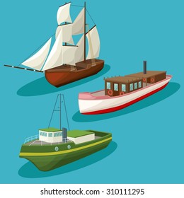 Vector Ships image design set for your illustration, postcards, poster, labels, stickers and other design needs. 