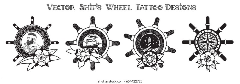 Vector Ship's Wheel Tattoo Designs