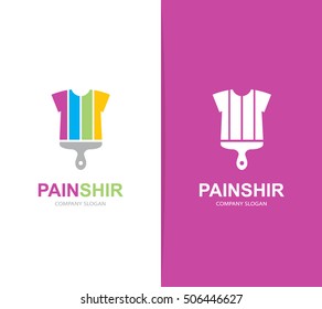 Vector of shirt and brush logo combination. Garment and paintbrush symbol or icon. Unique cloth and print logotype design template.