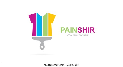 Vector of shirt and brush logo combination. Garment and paintbrush symbol or icon. Unique cloth and print logotype design template.