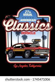 vector of shirt design of american muscle car