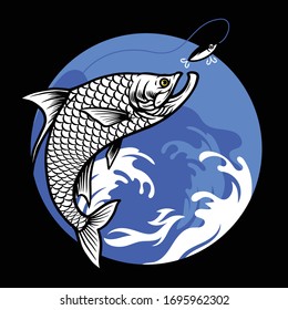 vector of shirt design of fishing tarpon fish
