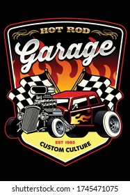 vector of shirt design of hot rod car garage