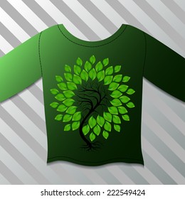 Vector shirt with green tree on grey background