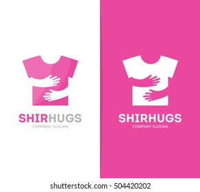 Vector shirt and hands logo combination. Wear and embrace symbol or icon. Unique sale and print logotype design template.