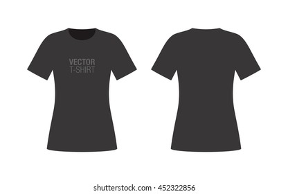 Vector shirt mockup. Women's black short sleeve t-shirt template. Front and back sides.