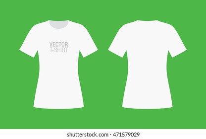 Vector shirt mockup. Women's white short sleeve t-shirt template. Front and back sides.