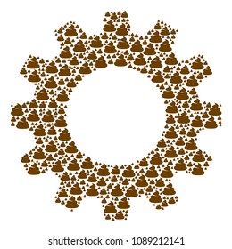 Vector shit icons are united into gearwheel mosaic. Machinery design concept constructed with shit elements.