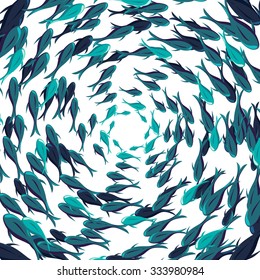 Vector shoal of fish illustration, underwater seascape design. Beautiful and realistic design with sea animals